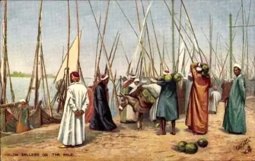 Künstler Ak Egypt, Helon Sellers on the Nile
