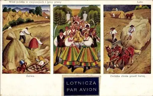 Künstler Ak Buratynski, Polnische Tracht, Landwirtschaft, Heuernte