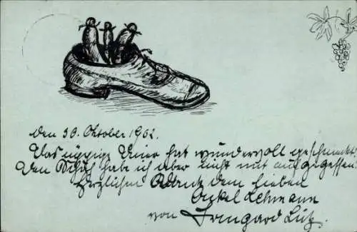 Handgemalt Ak Schuh, Weintrauben