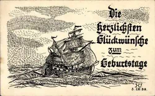 Handgemalt Künstler Ak Glückwunsch Geburtstag, Segelschiff