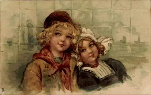 Ak Kinder in niederländischen Trachten, Gemaltes Porträt