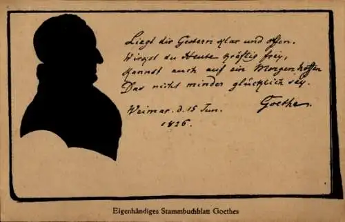 Ak Weimar in Thüringen, Silhouette von Goethe, darunter ein Gedicht von Goethe