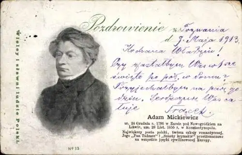 Ak Dichter Adam Mickiewicz, Porträt
