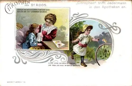 Litho Werbung, Medikament, Citrophen von Dr. Roos, Mädchen mit Reifen