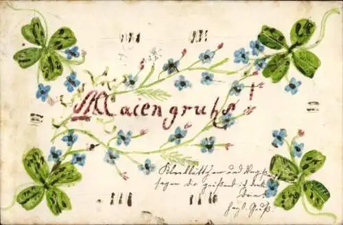 Präge Ak Kitsch, Glücksklee, Vergissmeinnicht