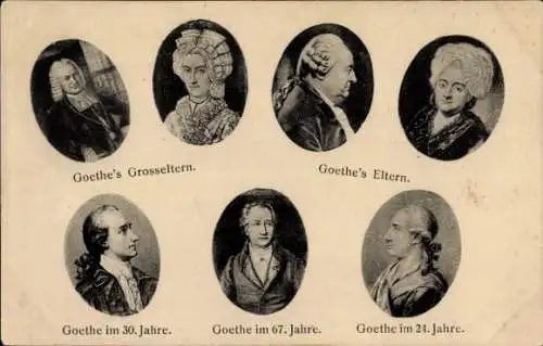 Ak Dichter Johann Wolfgang von Goethe, Eltern, Großeltern