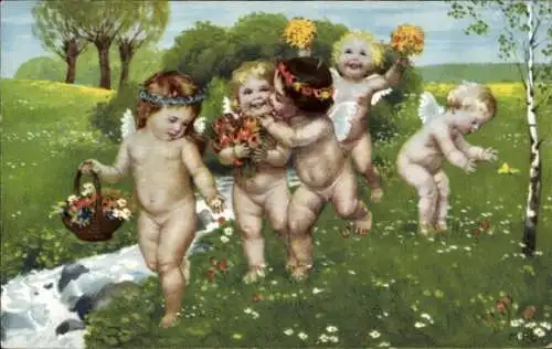 Künstler Ak Engel, Blumen