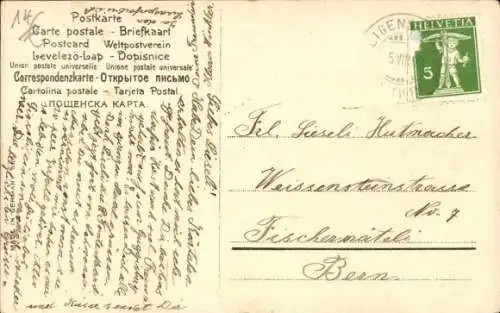 Ak Bern Stadt Schweiz, Engel mit Auto, Blumen und Herzräder, Liebesbotschaft