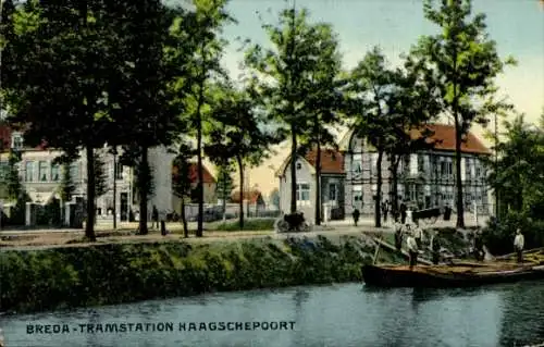 Ak Breda Nordbrabant Niederlande, Breda Tramstation Haagspoort,Straßenbahn,Bäume,Gebäude,Brück...
