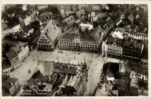 Ak Zwickau in Sachsen, Rathaus, Theater, Luftbild