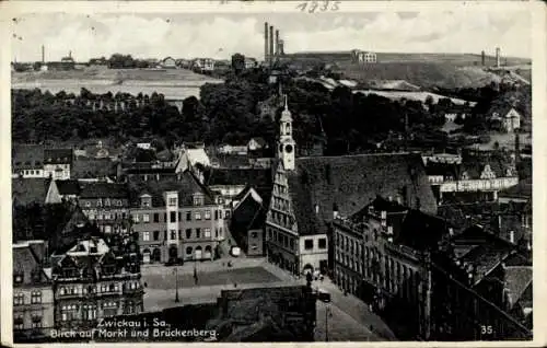 Ak Zwickau in Sachsen, Markt, Brückenberg