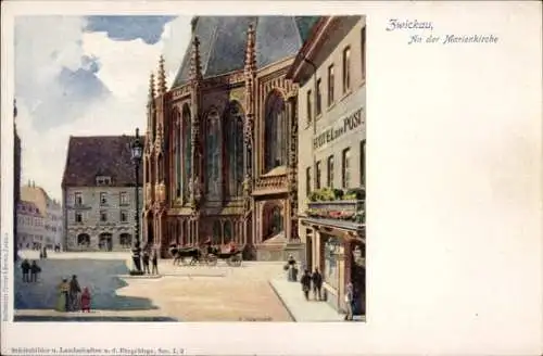 Künstler Ak Noether, A., Zwickau in Sachsen, Marienkirche, Geschäfte