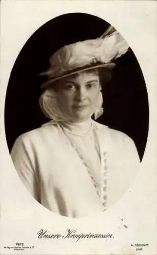 Ak Porträt Kronprinzessin Cecilie, Portrait, Hut