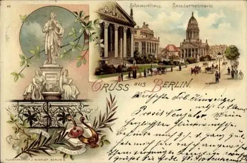 Litho Berlin Mitte, Schauspielhaus, Gendarmenmarkt, Schiller-Denkmal