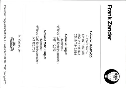 Foto Sänger Frank Zander, Autogramm