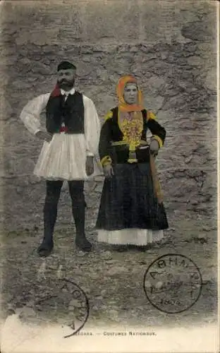 Ak Mann und Frau in griechischer Tracht, Portrait