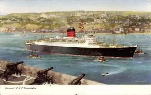 Künstler Ak Cunard Line, R.M.S. Corinthia, Kanonen