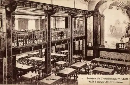 Ak Passagierschiff Paris, CGT, Speisesaal 1. Klasse