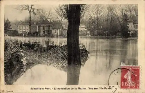 Ak Joinville le Pont Val de Marne, Hochwasser der Marne, Vue sur l'Ile Fanac