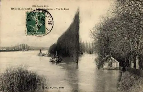 Ak Mantes sur Seine Yvelines, Hochwasser 1910, l'Ile aux Dames, Vue du Pont
