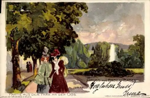 Künstler Litho Graf, G., Baden Baden am Schwarzwald, Im Park an der Oos