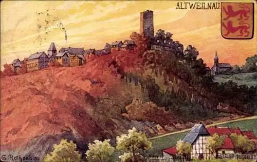 Ak Altweilnau Weilrod im Taunus, Burg auf einem Hügel, malerische Landschaft, historische Gebä...