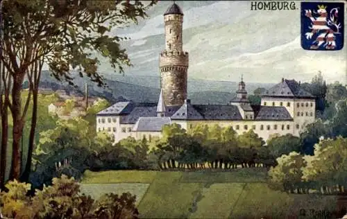 Ak Bad Homburg vor der Höhe Hessen, Schloss Homburg, schöner Schlossgarten, weißer Turm, histo...