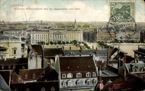Ak Leipzig, Gesamtansicht, Nikolaikirchturm, Augustusplatz