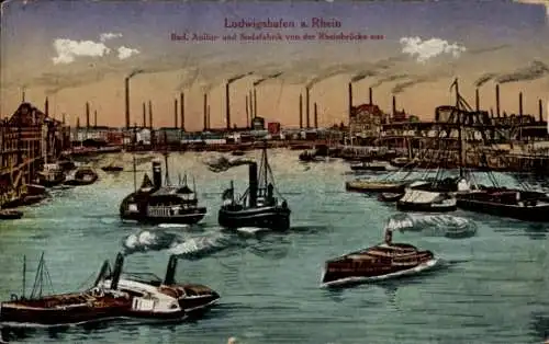 Ak Ludwigshafen am Rhein,  Bad. Anilin- und Sodafabrik, Rheinbrücke
