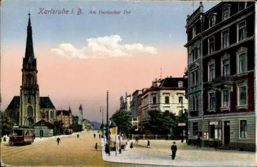 Ak Karlsruhe in Baden Württemberg, am Durlacher Tor 
