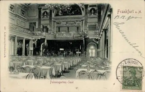 Ak Frankfurt am Main, Palmengarten-Saal, historische Architektur, Stühle, Bühnenbild