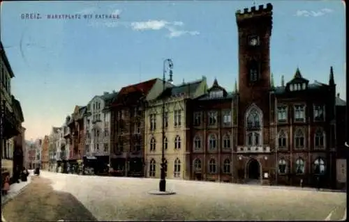 Ak Greiz im Vogtland Thüringen, Marktplatz, Rathaus