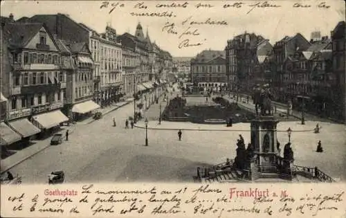 Ak Frankfurt am Main, Goetheplatz, Denkmal, Geschäfte