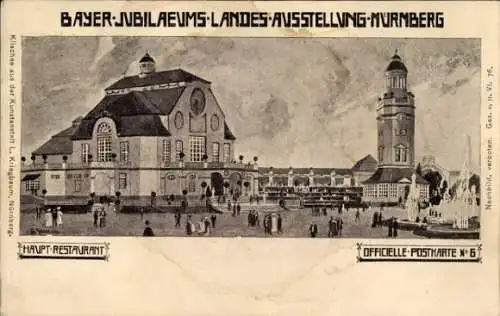 Ak Nürnberg in Mittelfranken Bayern, Bayerische Jubiläums Landesausstellung 1906, Hauptrestaurant