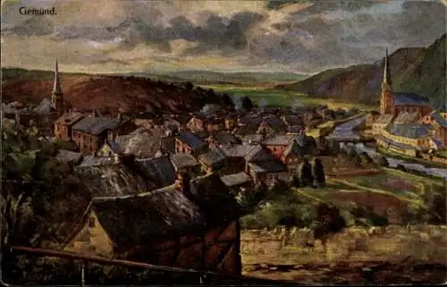 Ak Gemünd Schleiden in der Eifel, Landschaftsanzeige, kleine Stadt, Dächer, Kirche, Landschaft...