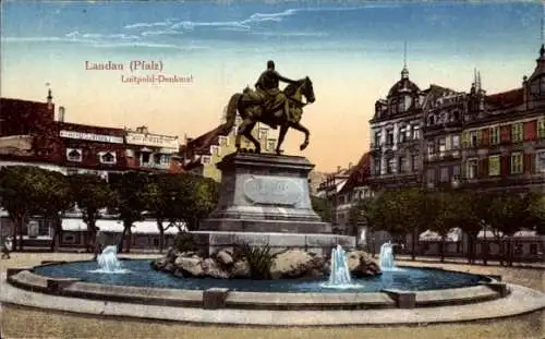 Ak Landau in der Pfalz, Max Josephs Platz, Luitdpold Denkmal