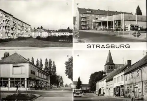 Ak Strasbourg Straßburg Elsass Bas Rhin, Vorderseite mit Stadtansicht, 4 Bilder mit Gebäuden, ...