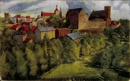 Künstler Ak Olsztyn Allenstein Ostpreußen, Totalansicht, Abstimmungsgebiet