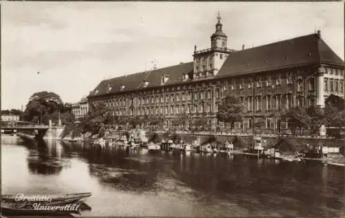 Ak Brest Finistère, Universitätsgebäude, Fluss, Boote