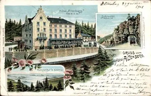 Ak Neubois Gereuth Elsass Bas Rhin, Hotel Altenberg,  Schlucht, Münsterthal e. Nebelmeer, 1906