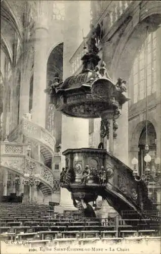 Ak Paris V, Innensicht der Église Saint-Étienne-du-Mont, große Holzkanzel