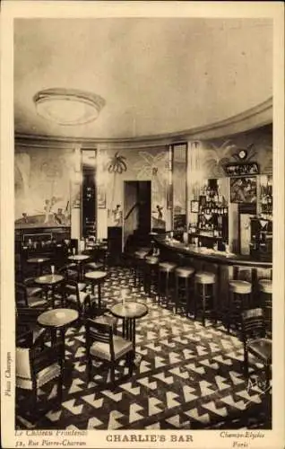 Ak Paris VIII, La Madeleine, Charlie’s Bar, Inneneinrichtung, Stühle, Theke, Champs-Elysées