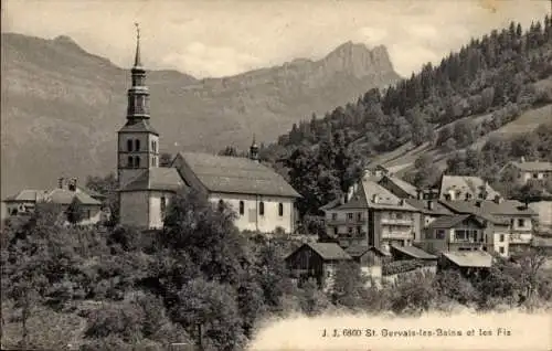 Ak Saint Gervais les Bains Haute Savoie, Teilansicht, Kirche, Fiz