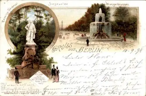 Ak Berlin Charlottenburg, Kurfürstendamm, Siegesallee, Wrangelbrunnen, historische Statue, Arc...