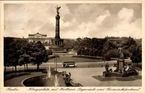 Ak Berlin Charlottenburg, Kurfürstendamm, Königsplatz, Krolloper, Siegessäule, Bismarckdenkmal