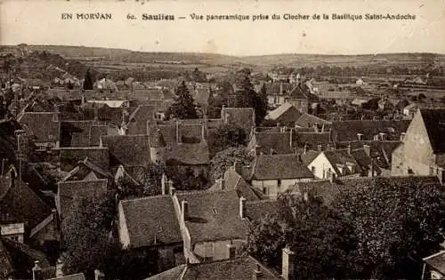 Ak Saulieu Côte-d'Or, Panoramablick vom Glockenturm der Basilika Saint-Andoche, Dachlandschaft
