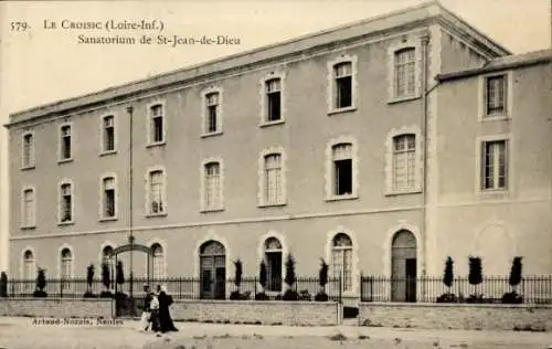 Ak Le Croisic Loire Atlantique, Sanatorium de St-Jean-de-Dieu, Gebäude, zwei Personen, Bäume, ...