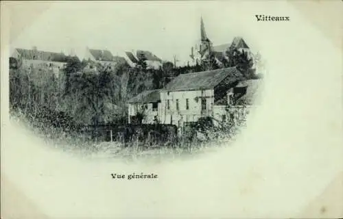 Ak Vitteaux Côte d'Or, Schwarz-Weiß-Bild, allgemeine Sicht, Kirche, Gebäude, Bäume