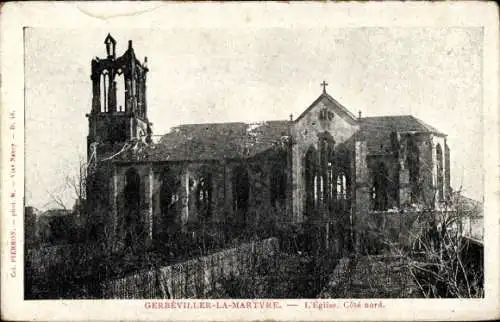 Ak Gerbéviller Meurthe et Moselle, Gerbéviller la Martyre, zerstörte Kirche