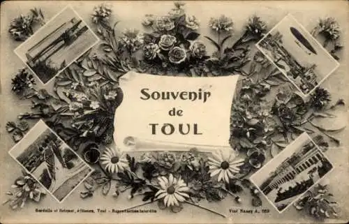 Ak Toul Meurthe et Moselle, Detailansichten, Brücke, Zeppelin, Bahnhof